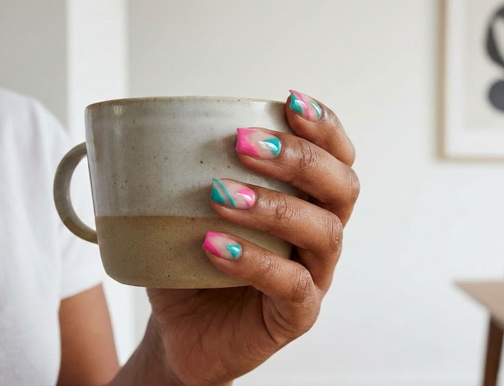 pink and teal nails