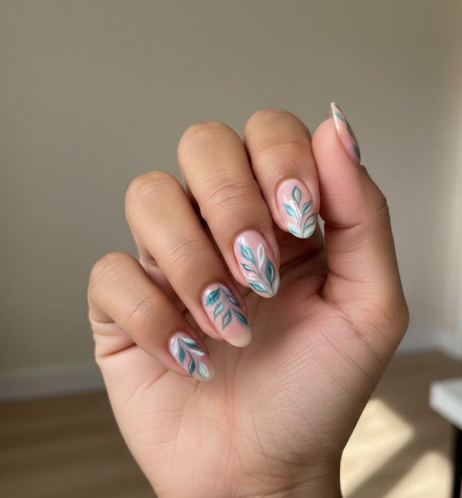 pink and teal nails