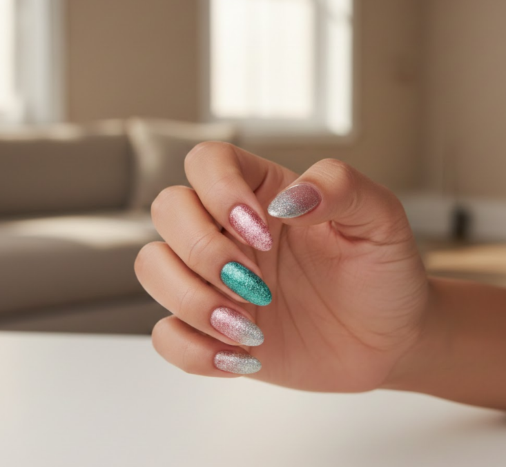 pink and teal nails