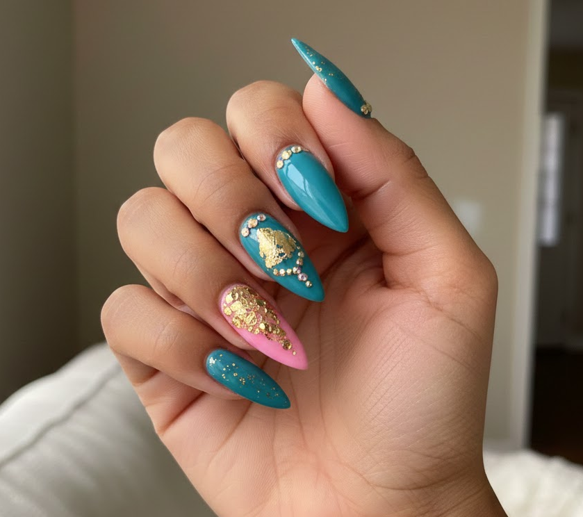 pink and teal nails