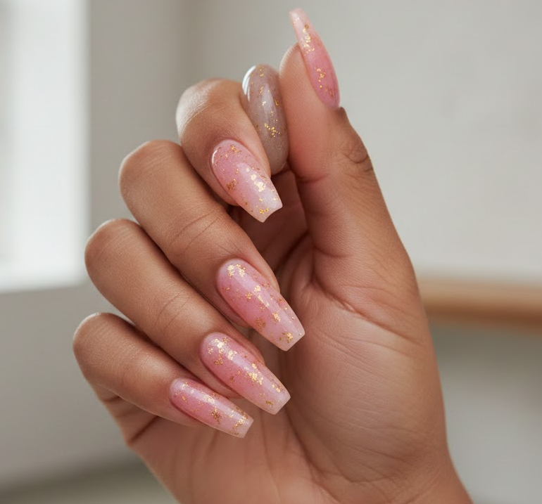 pink and gold nails