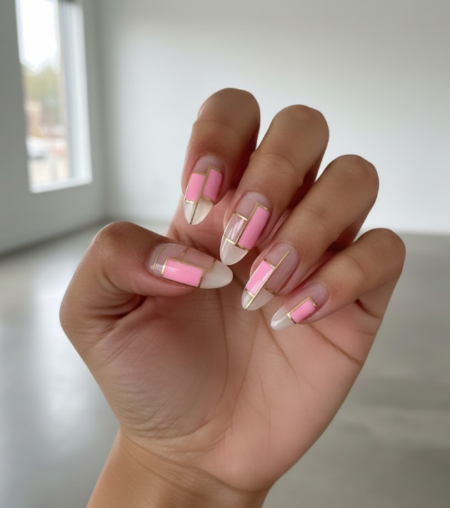 pink and gold nails