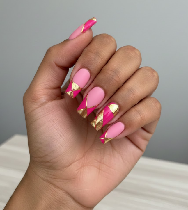 pink and gold nails