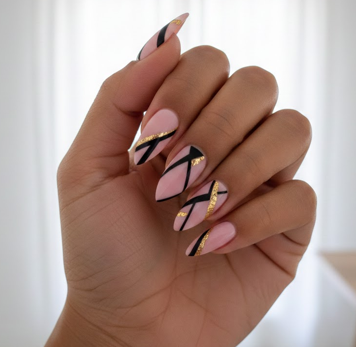 pink and gold nails