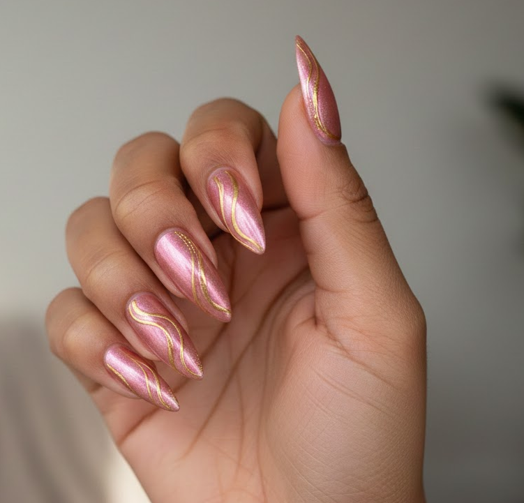 pink and gold nails