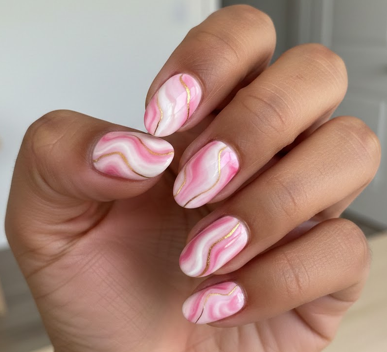 pink and gold nails