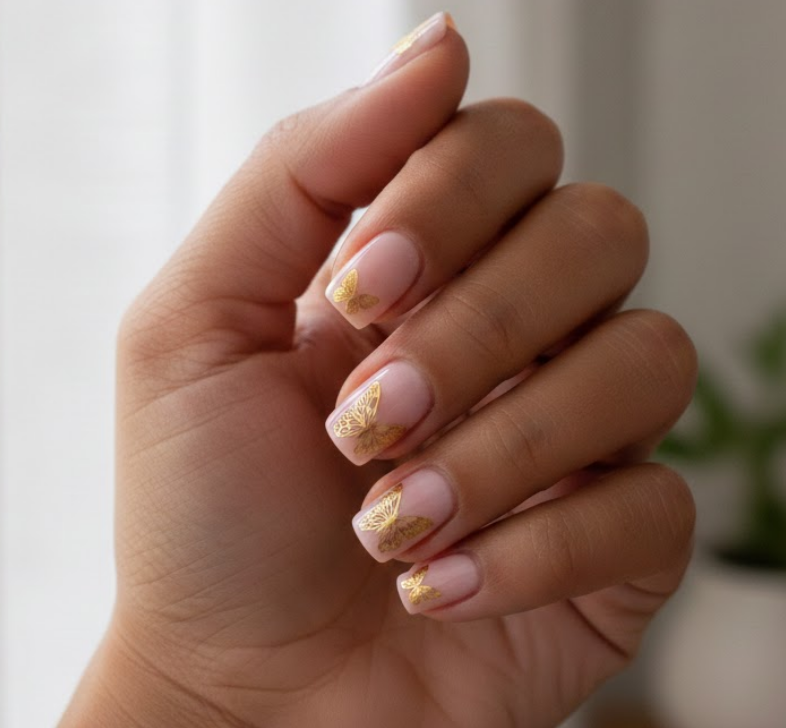 pink and gold nails