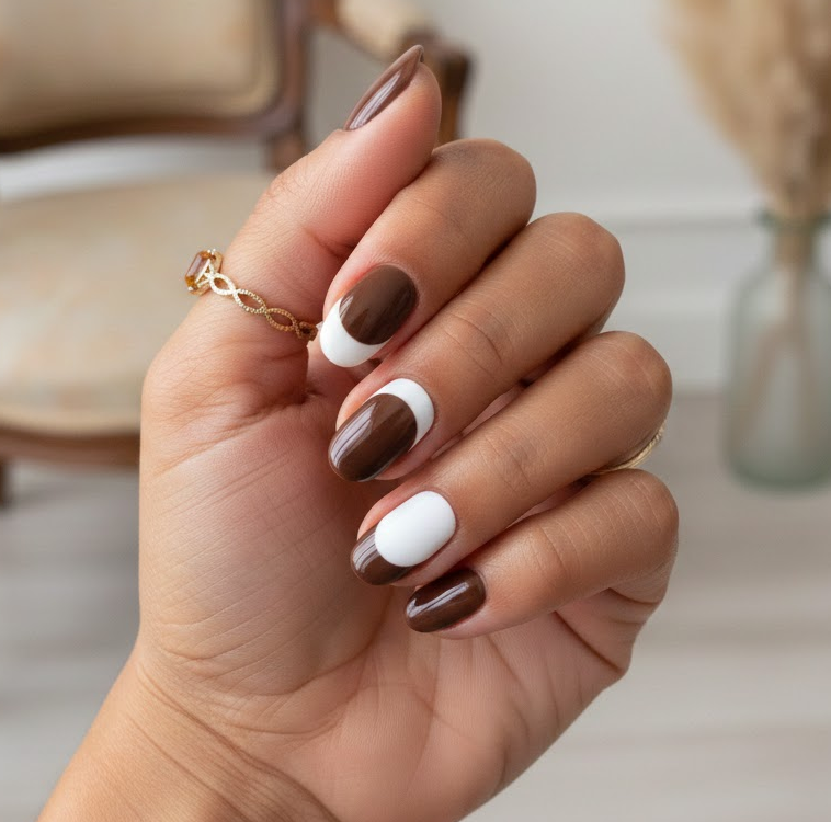 brown and white nails