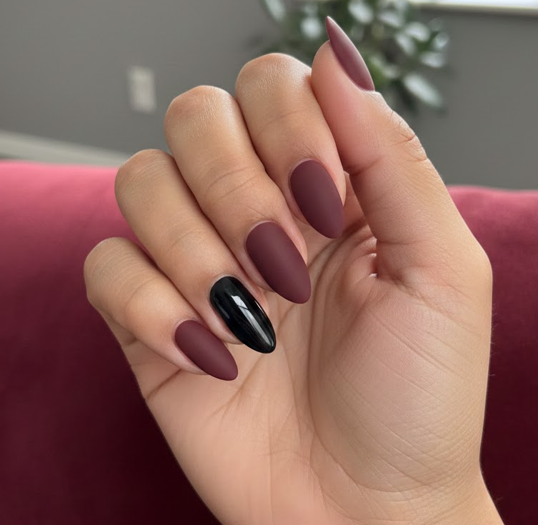 black and maroon nails