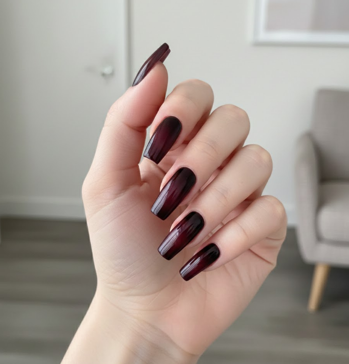 black and maroon nails
