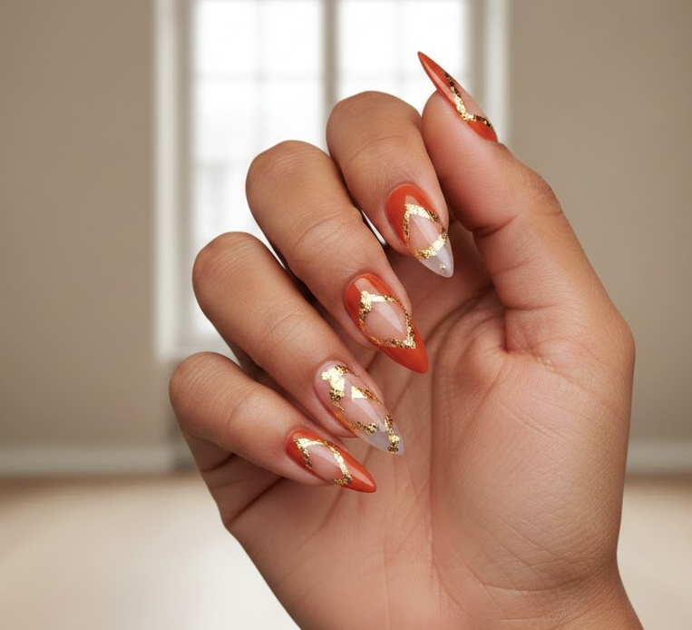 orange and gold naills