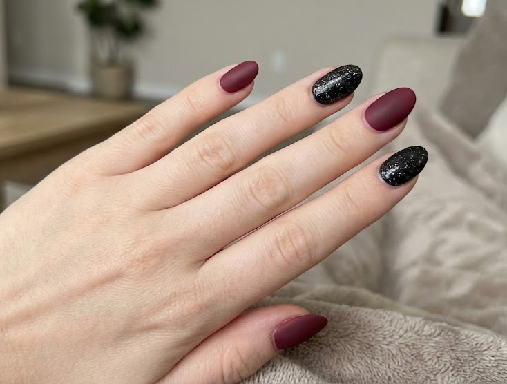 black and maroon nails