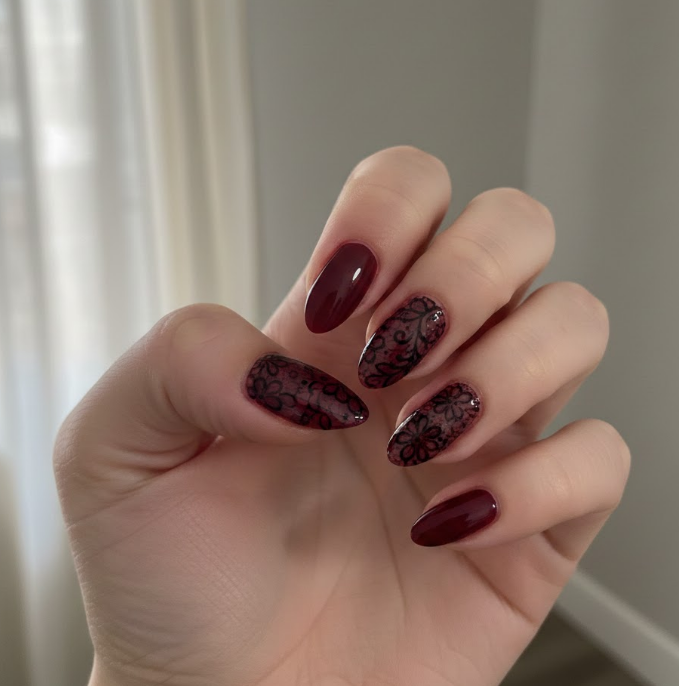 black and maroon nails