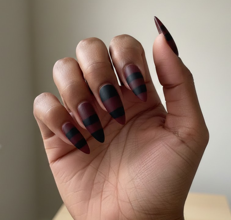 black and maroon nails