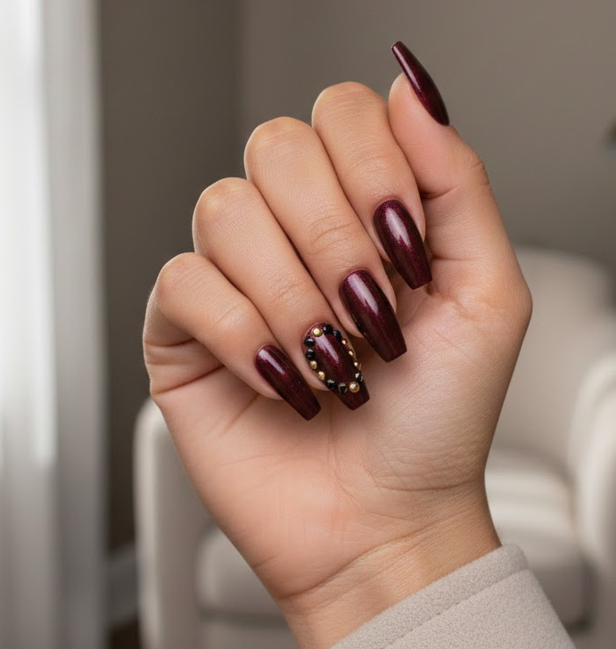black and maroon nails