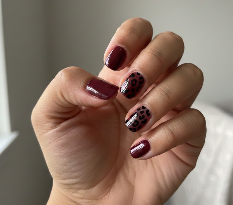 black and maroon nails