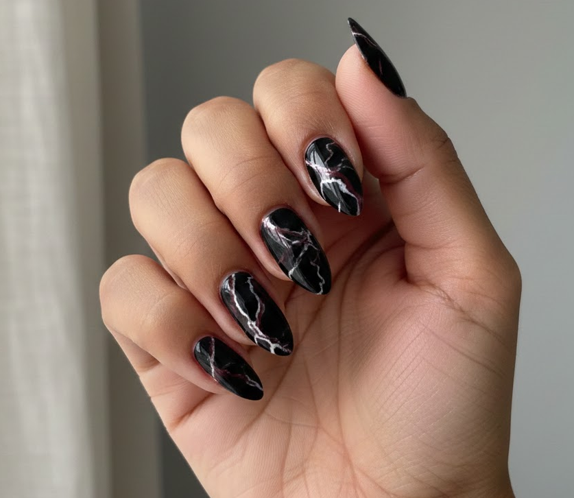 black and maroon nails