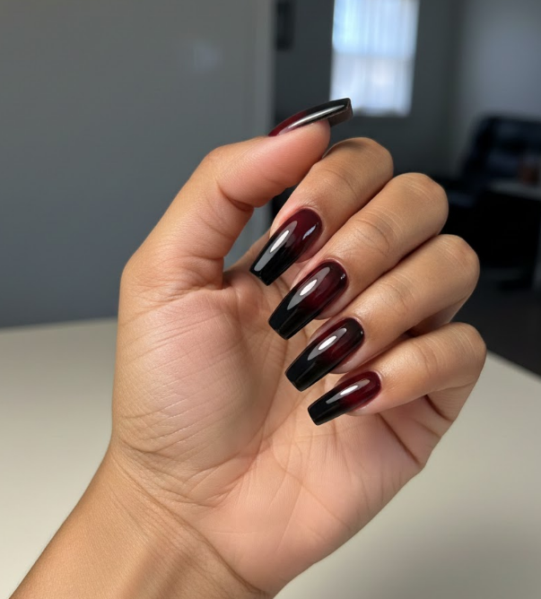 black and maroon nails