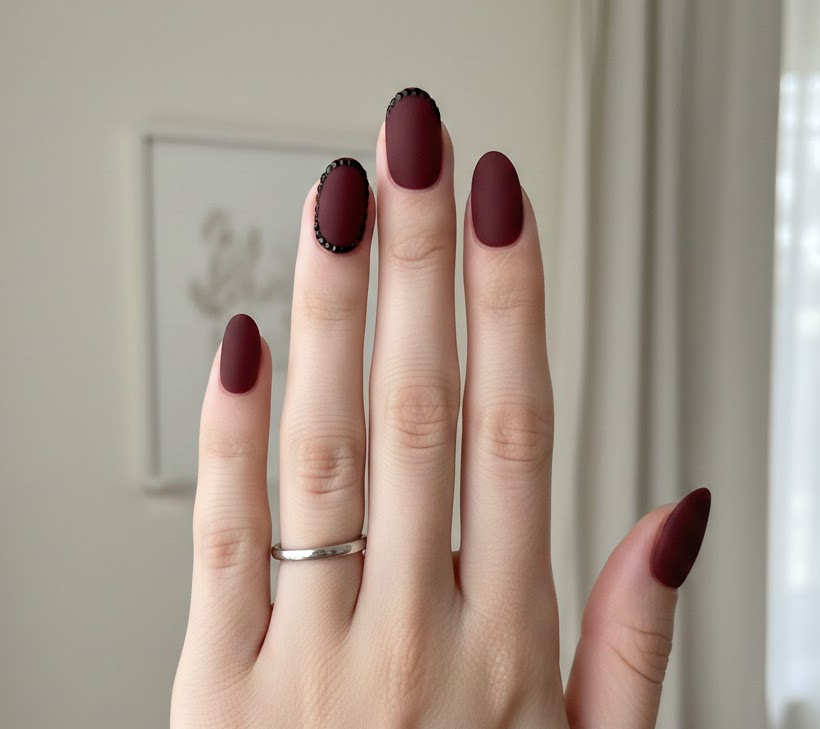 black and maroon nails