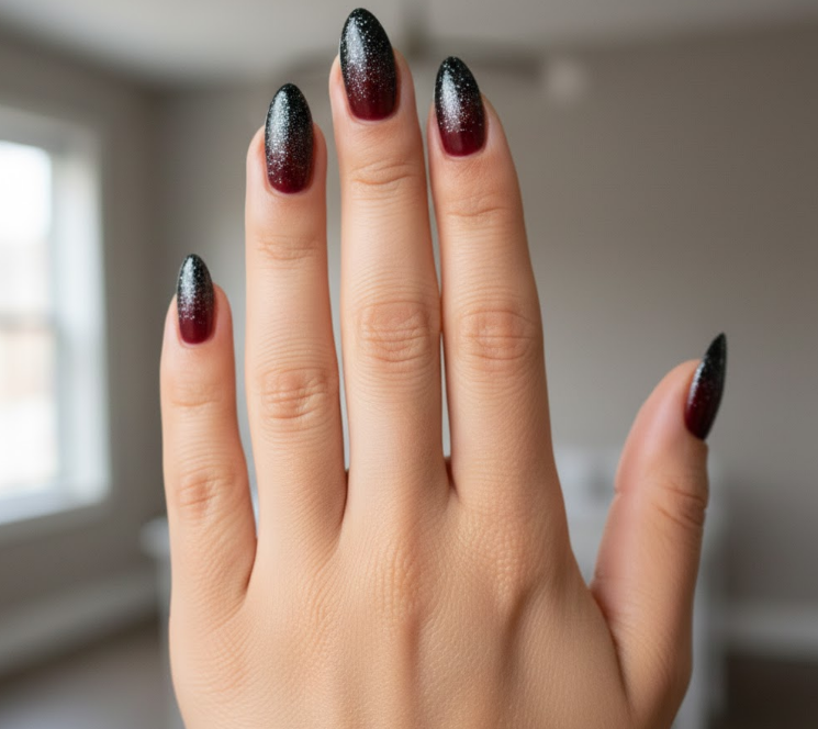 black and maroon nails