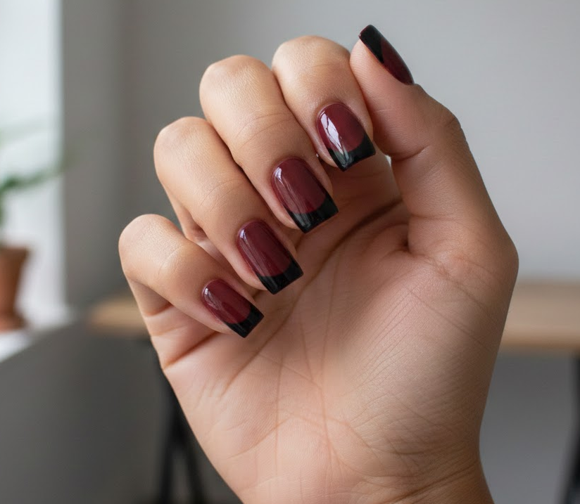 black and maroon nails