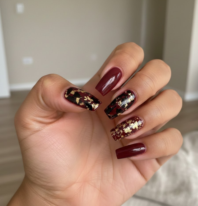 black and maroon nails