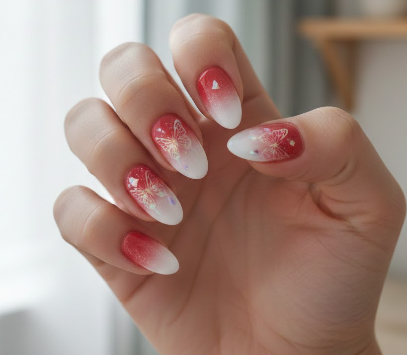 red and white ombre nails