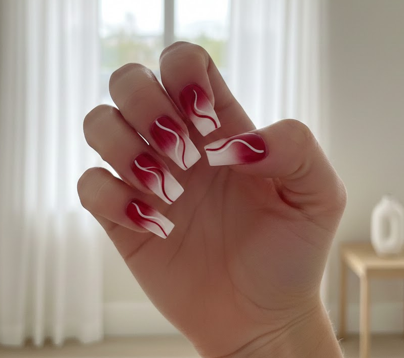 red and white ombre nails
