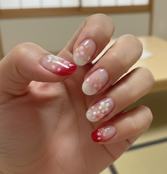 red and white ombre nails