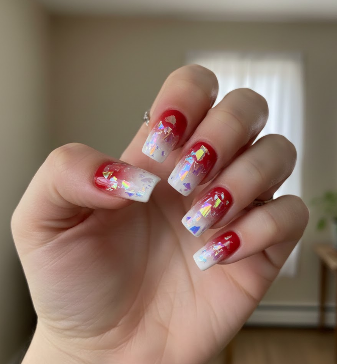 red and white ombre nails