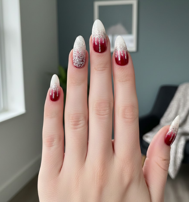red and white ombre nails