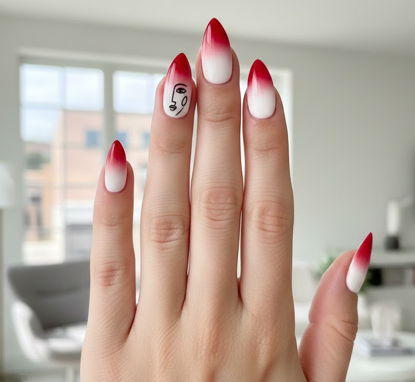 red and white ombre nails