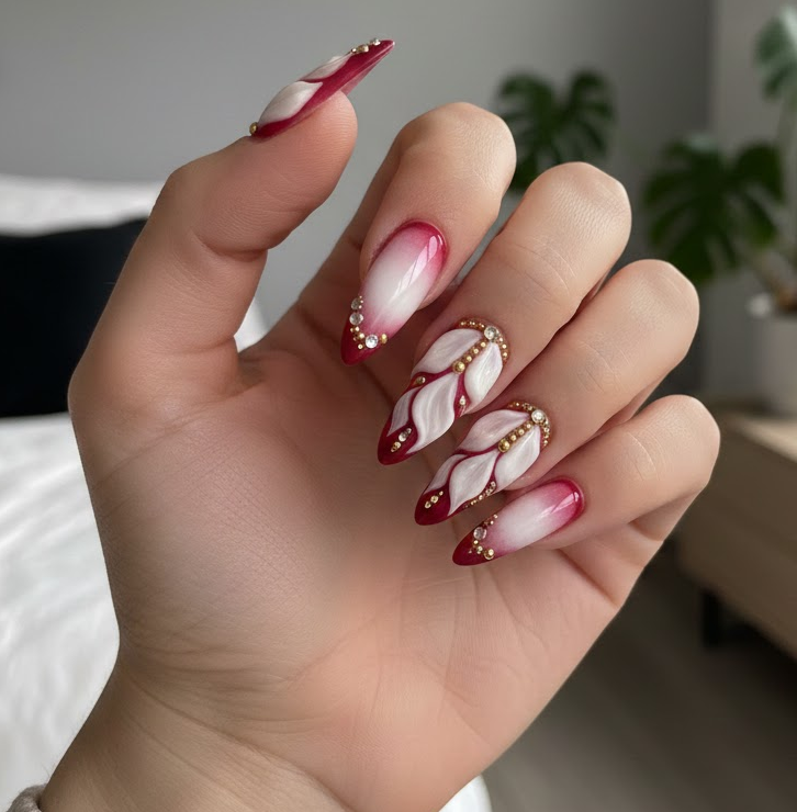 red and white ombre nails