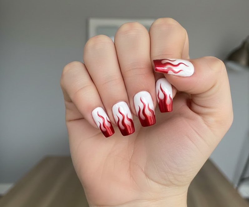 red and white ombre nails
