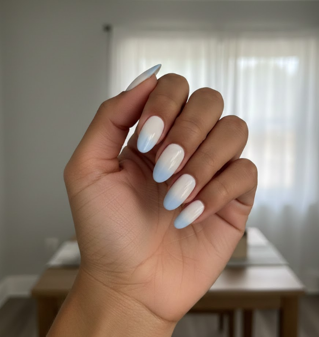 white and blue nails