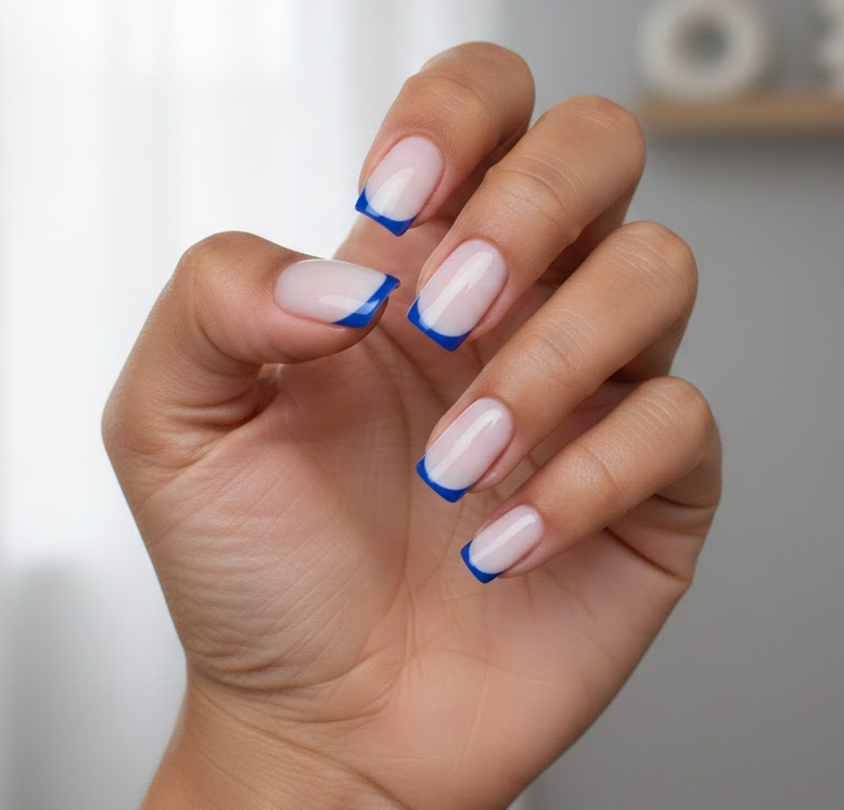 white and blue nails