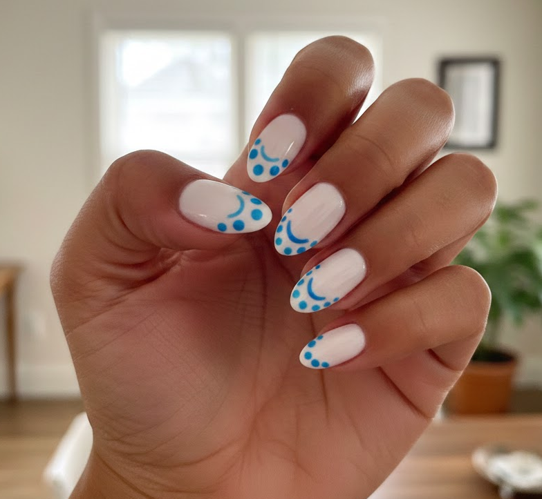 white and blue nails