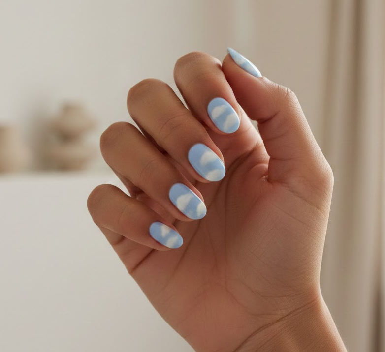 white and blue nails