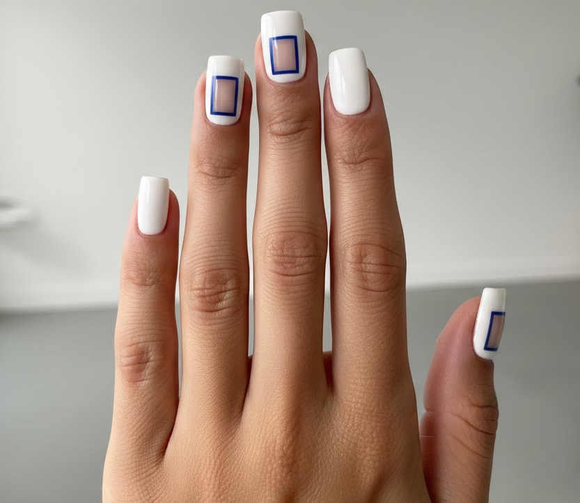 white and blue nails