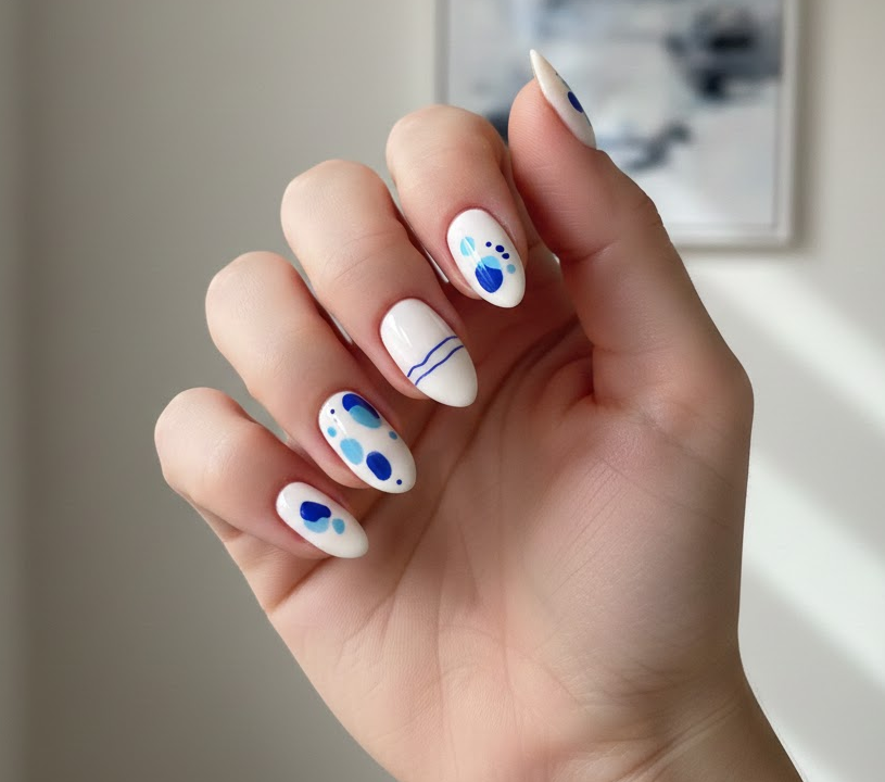 white and blue nails