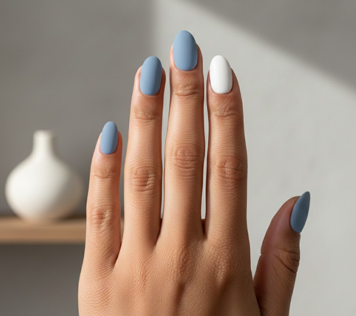 white and blue nails