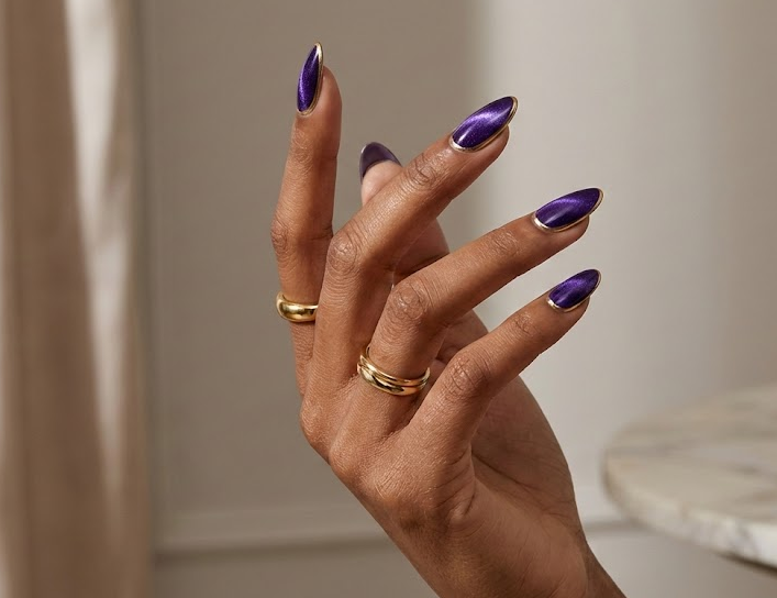 gold and purple nails