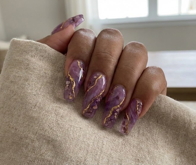 gold and purple nails