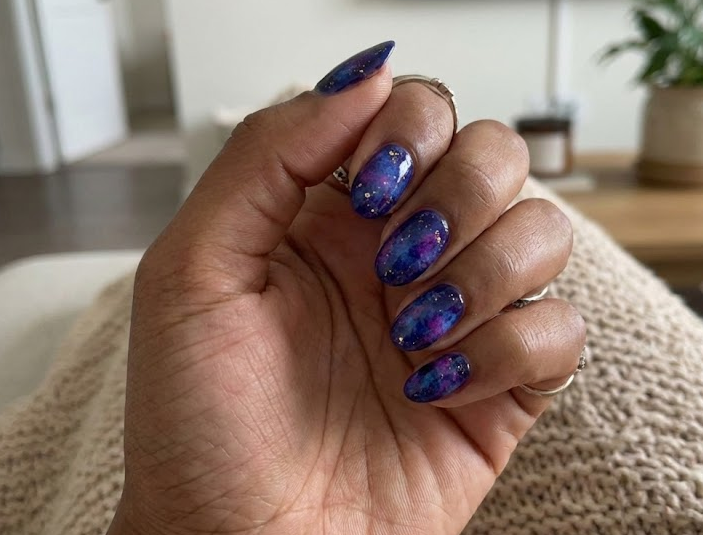 gold and purple nails