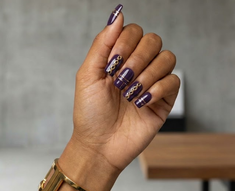 gold and purple nails