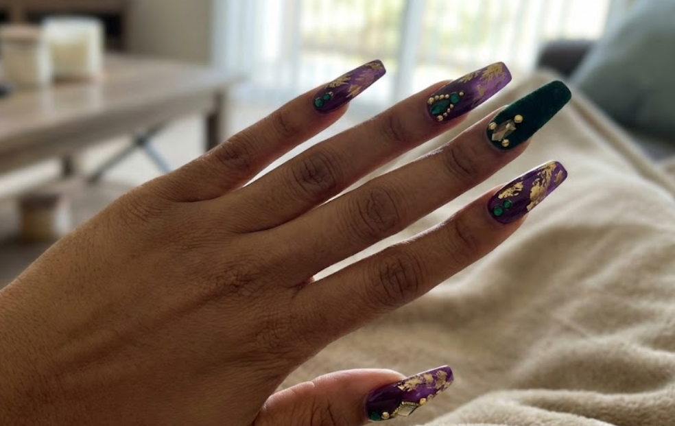 gold and purple nails