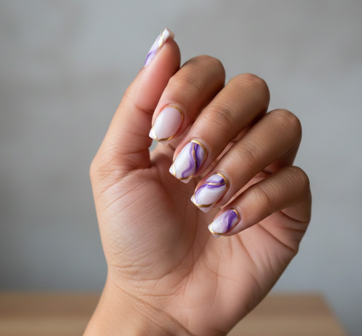 gold and purple nails