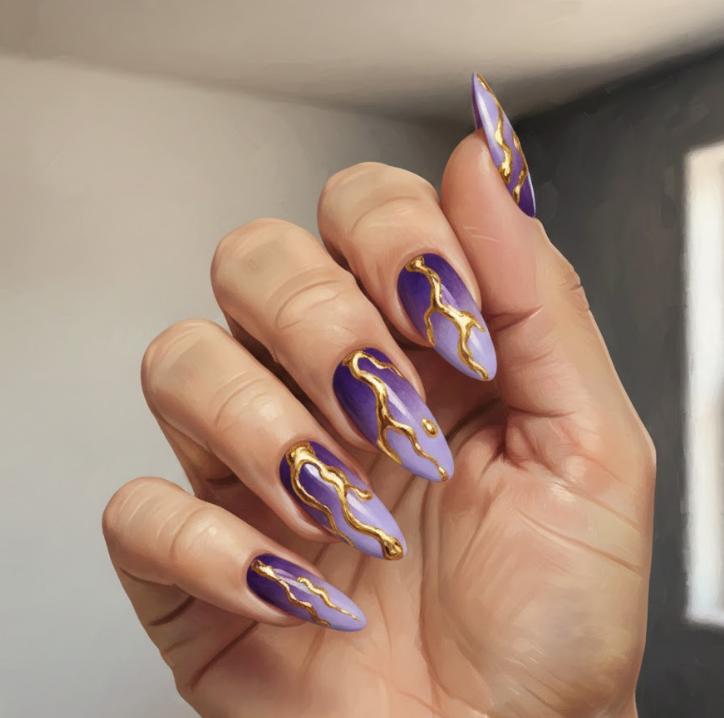 gold and purple nails