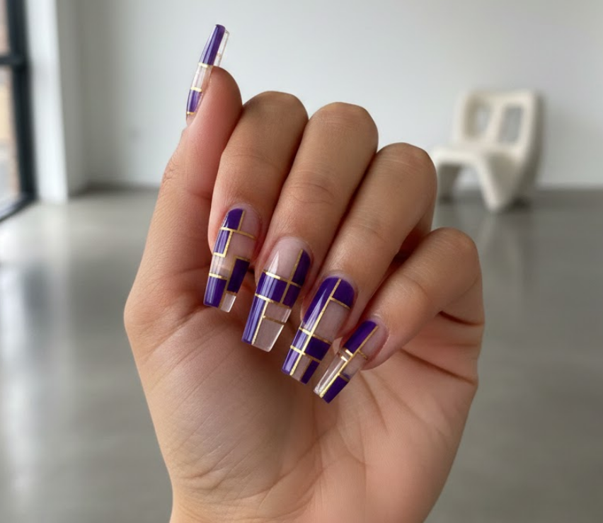 gold and purple nails