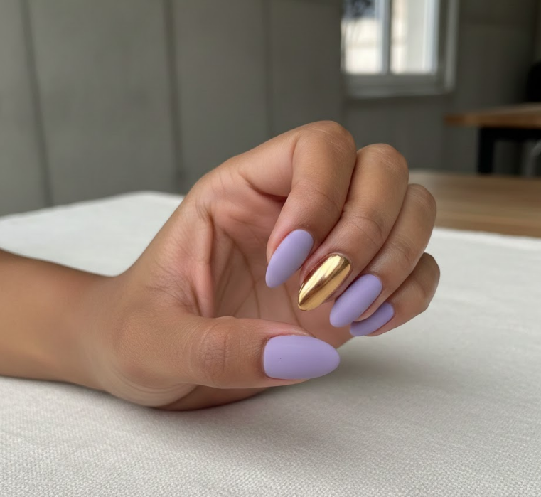 gold and purple nails